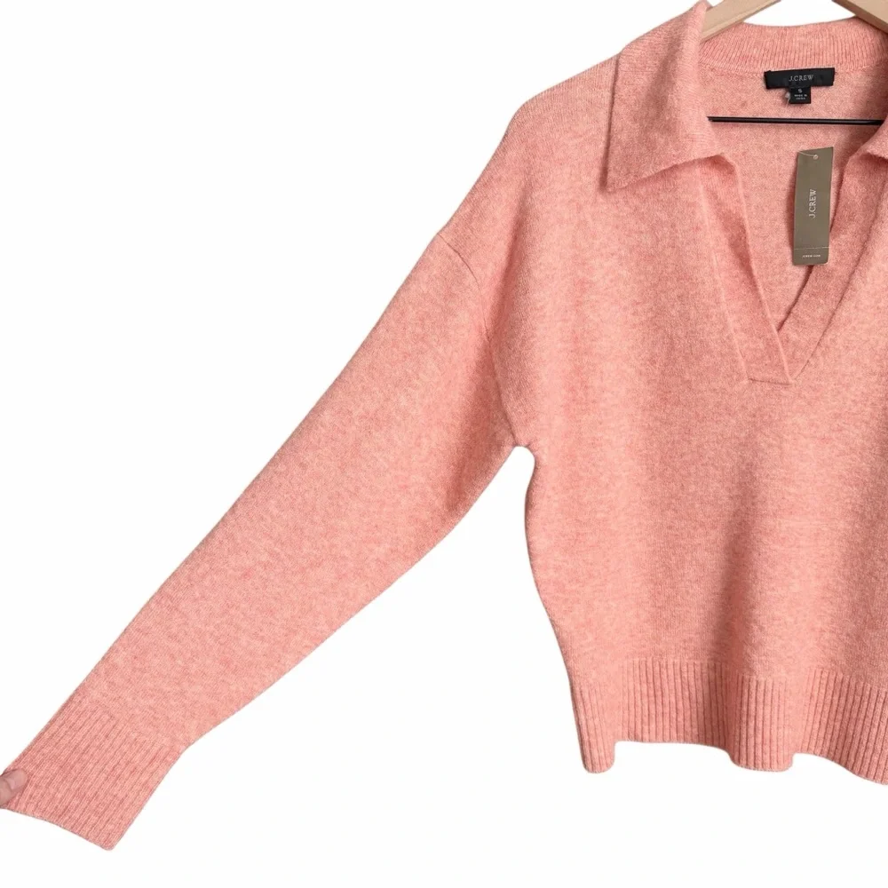 J. Crew Collared V-Neck Sweater in Supersoft Yarn Coral Pink Size Small NWT